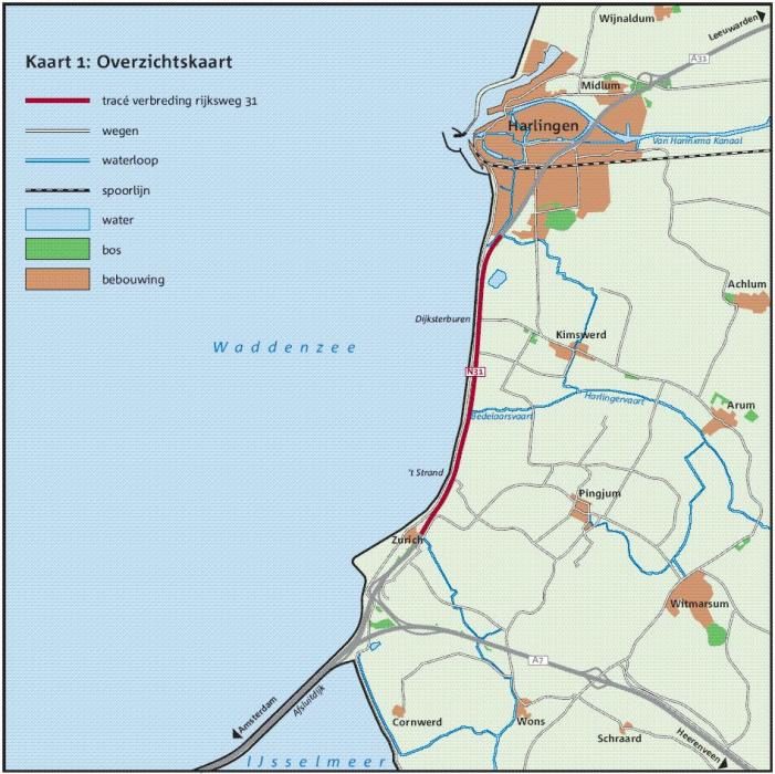 Overzicht ombouw N31 Harlingen-Zurich